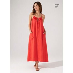 MeO Meli Linen Maxi Dress sz OS Coral Red Made in Italy lagen look beach